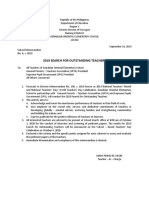 School Memorandum No. 6, S. 2019 Search For Outstanding Teachers