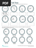 Learning To Tell Time: Write The Time Under The First Set of Clocks. The First One Has Been Done For You