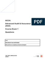 ACCA - Advanced Audit and Assurance (AAA) - Course Exam 1 Questions - 2019