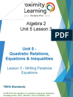 TEKS A2 Unit 5 Lesson 3 - Writing Parabola Equations