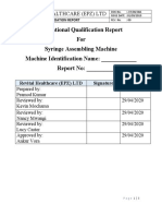 Operational Qualification Report For Syringe Assembling Machine Machine Identification Name: - Report No