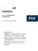 Metodologia Científica: TA 1 - Cientificidade Do Conhecimento