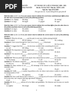 14. Đề thi học kỳ 1 - Môn Tiếng anh lớp 12 - THPT Chuyên Thái Nguyên - File word có lời giải (Đề hay)