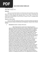 Reaction Paper Template: Activity: Film Viewing Movie Title: Contagion, 2011 Rationale