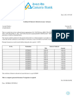 Certificate of Interest Collected On Loans / Advances