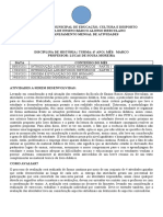 Plano Mensal Da Disciplina de História 6º Ano