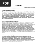 Activity 9: I. Answer The Following Question (Minimum of 5 Sentences) 1. What Is Computer Security Policy?