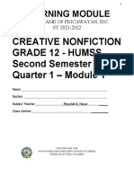 Creative Nonfiction Grade 12 - Humss Second Semester Quarter 1 - Module 1