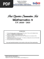 First Quarter Summative Test Mathematics 9: Instructions