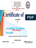 Certificate of Recognition: Academic Excellence Awardee