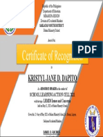 Certificate of Recognition: Kristyl Jane D. Dapito