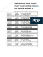 Takshashila International School, Kosamba: Food Menu For The Month of April 2022-23