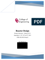 Reactor Design: Design Laboratory - Sarkeys E111 September 1, 8, 15 & 22, 2015 CHE 4262-002 Group E