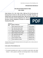 Final Order in The Matter of Fortis Healthcare LTD