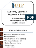 EEB 4073 / VDB 4053 Engineers in Society: AP Dr. Azlan Awang Azlanawang@utp - Edu.my May 2022 Semester