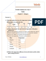 NCERT Solutions For Class 7 Maths Chapter 1 - Integers