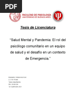 Salud Mental y Pandemia: El Rol Del Psicólogo Comunitario en Un Equipo de Salud y El Desafío en Un Contexto de Emergencia.