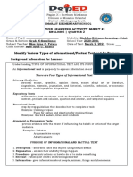 Remediation Learning Activity Sheet #1: Identify Various Types of Informational/Factual Text and Its Purpose