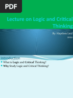 Lecture On Logic and Critical Thinking