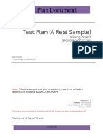 Test Plan Document Test Plan (A Real Sample) : Training Project