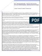 Violacion Art. 7 de La Ley 13.512. Violacion Reglamento de Copropiedad. Demolicion de Obra Nueva.