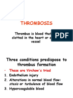 Thrombosis: Thrombus Is Blood That Has Clotted in The Heart or A Blood Vessel