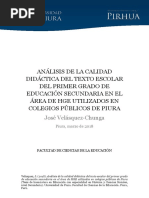 Análisis de La Calidad Didáctica Del Texto Escolar Del Primer Grado de Educación Secundaria