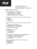 ANATOMIA Y FISILOGIA II 2020 Examen Parcial 1