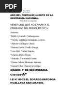 Veneficios Que Nos Aporta El Consumo Del Frejol, Husca.: Año Del Fortalecimiento de La Soverania Nacional