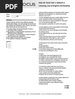 Focus3 2E End of Year Test Listening UoE Reading GroupA