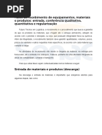 Fases Do Recebimento de Equipamentos, Materiais e Produtos - Entrada, Conferência Qualitativa, Quantitativa e Regularização