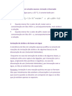 Ácidos e Bases em Soluções Aquosas. Ionização e Dissociação