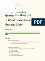 Entrepreneurship - Quarter 2 - Week 1-3 - 4 M's of Production and - Business Model