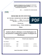 Analyses Physico-Chimiques Et Microbiologiques Du Lait Pasteurisé Conditionné de Laiterie Fromagerie de Boudouaou