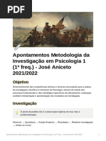 Apontamentos Metodologia Da Investigao em Psicologia 1 (1 Freq.) - Jos Aniceto 20212022