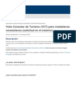 Visto Consular de Turismo (VCT) para Ciudadanos Venezolanos (Solicitud en El Exterior)