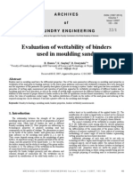 Evaluation of Wettability of Binders Used in Moulding Sands: Archives of Foundry Engineering