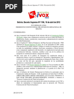 Bolivia: Decreto Supremo #1196, 18 de Abril de 2012