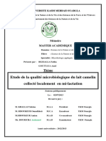 Etude de La Qualité Microbiologique Du Lait Camelin Collecté Localement en Mi-Lactation