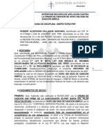 Interpone Recurso de Apelación Contra La Orden de Sanción