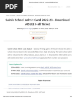 Sainik School Admit Card 2022-23 - Download AISSEE Hall Ticket