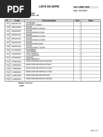 Liste de Depie: P. Code Dénomination Q.té Note