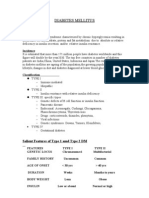 Diabetes Mellitus: Salient Features of Type 1 Am D Type 2 DM