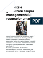 Influentele Globalizari Asupra Managementului Resurselor Umane