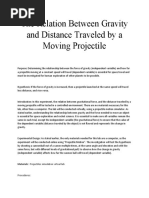 The Relation Between Gravity and Distance Traveled by A Moving Projectile