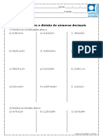 Atividade de Matematica Divisao e Multiplicacao de Numeros Decimais 5 Ou 6 Ano