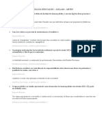 Questionário - Sociologia Da Educação - Aula 04 - Artes