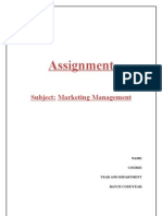 Assignment: Subject: Marketing Management