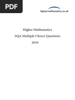 SQA Multiple Choice Questions Higher Mathematics 2010