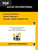 Salud Ocupacional: Carrera: Enfermería Unidad I Semana 5 Docente: Lisbeth Ampudia Tafur